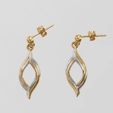 Örhängen, längd ca 26mm, bredd ca 9mm, stift, tvåfärgade, 18K, Vikt: 1,3g Vikt: 1,3 g