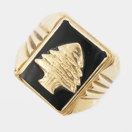 Klackring med onyx stl 18¼, bredd: 6-17mm, bruksslitage, 18K Vikt: 12,9 g