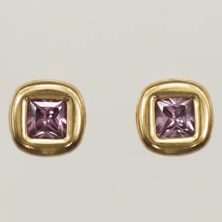 Ett par örhängen med lila stenar, Ø8mm, 18K Vikt: 1,1 g