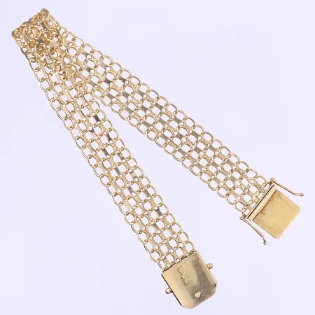 Armband X-länk, 19cm, bredd 12mm, svenska stämplar, lätt bucklig, 18K Vikt: 17,1 g