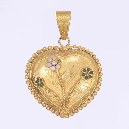 Hänge hjärta med stenar längd 50mm bredd 35mm en sten saknas otydliga stämplar 18K Vikt: 7,9 g