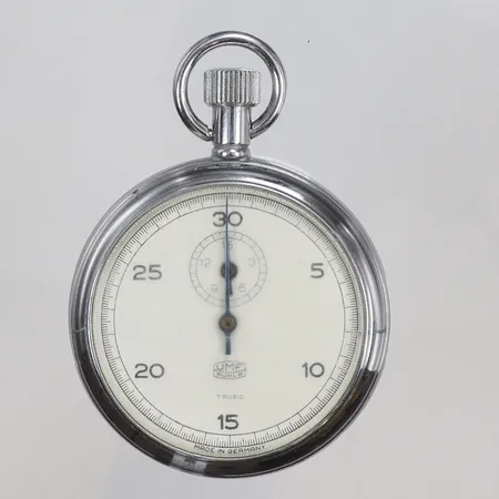 Stoppur UMF Ruhla Ø52mm boett nr. 271068, stål, ca 1950/60-tal. manuell uppdragning, repigt glas 