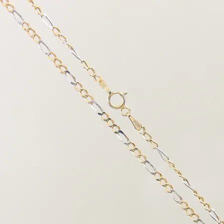 Kedja Figaro längd: 57,5cm bredd 2,2mm, vriden länk, skevt lås, tvåfärgad, 14K Vikt: 2,3 g