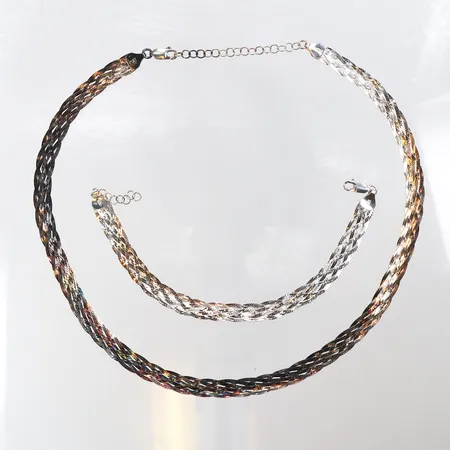 Collier och armband,Guldfynd AB,längd ca 17 och 42 cm,bredd ca 7-7.5 mm,silver 925/1000. Vikt: 16,4 g