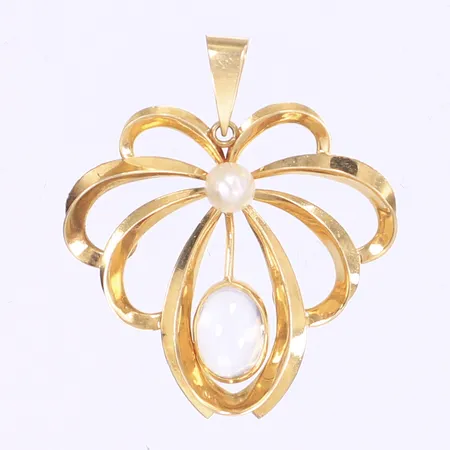 Hänge med vit sten och pärla 33x28mm, tillv. Dahlgren Ab Hovjuvelerare G A 1955, 18K Vikt: 3,1 g