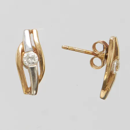 Örhängen med vita stenar, längd 13mm, bredd 5mm, tvåfärgade, stift, 18K, Vikt: 1,8g Vikt: 1,8 g