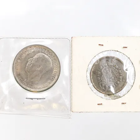 Mynt 1 krona 1945,mynt 2 krona 1945. Vikt: 0 g