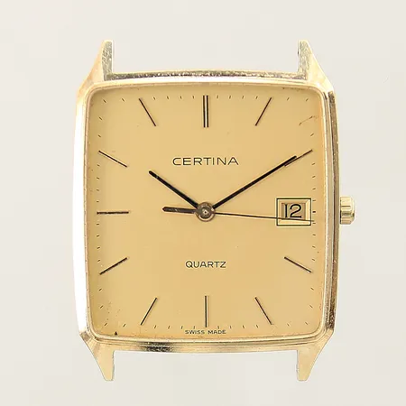 Herrur Certina 14K Ø29mm, quartz, datum, mineralglas, saknar band, gravr, går ej 14K bruttovikt: 16,5g
