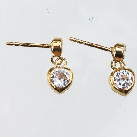Örhängen paret med vita stenar,höjd ca 12 mm,låsen saknas,18k. Vikt: 0,6 g