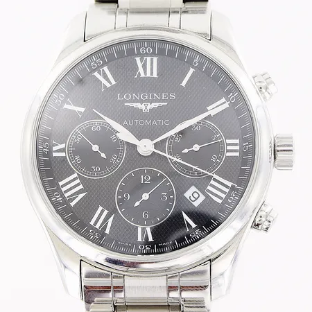 Herrur Longines stål automatisk 42mm, ref L27594516, serienr 48139196, kronograf, datum, länk ca 19cm, viklås, extra länkbitar 2,5cm, garantikort September 2019 Stjärnurmakarna Täby, kvitto, bok box, ytterkartong.