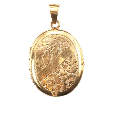 Fotomedaljong mönstrad,höjd med ögla 4 cm,18k. Vikt: 7,3 g