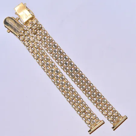 Klocklänk X-länk längd 16,7 cm, bredd 8 mm 18K. Vikt: 12,7 g