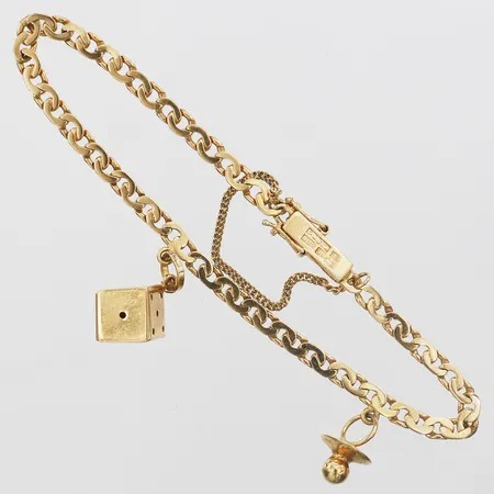 Armband manglad Pansarlänk med två berlocker, längd 18,5cm, bredd 3mm, 18K guld Vikt: 8 g