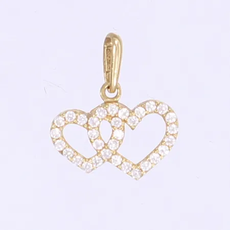 Hänge hjärtan med vita stenar, längd inkl ögla 15mm, bredd 12mm, 18K Vikt: 0,5 g