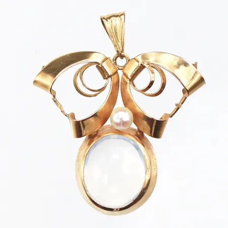 Hänge med månsten samt pärla, 32x27mm, 18K, 3,2g.