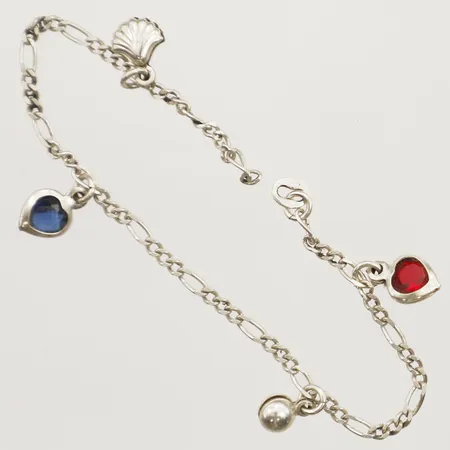 Armband Figaro med fyra berlocker, längd 16cm, bredd 2,1mm, saknar lås, 925/10000 silver Vikt: 3 g