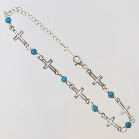 Armband med blå stenar och kors längd 17-23cm bredd 4-8,5mm Silver 925/1000.  Vikt: 4,6 g