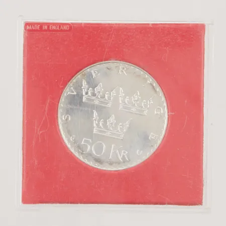 Minnesmynt 35mm, nominellt värde:50kr, 1975, etui, 925/1000 Silver 27,0g.