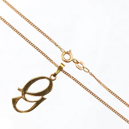 Collier med hänge,längd ca 44 cm,hängets höjd ca 26 m,18k. Vikt: 3,8 g