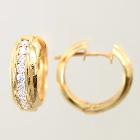 Örhängen creoler med diamanter 18 x ca 0,03ct Ø18mm bredd 6mm, ostämplade 18K Vikt: 5,8 g