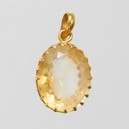 Hänge med en citrin ca.21,5x17,5mm, längd 35mm, bredd 18,5mm, ostämplad, 21K, Vikt: 10,3g Vikt: 10,3 g