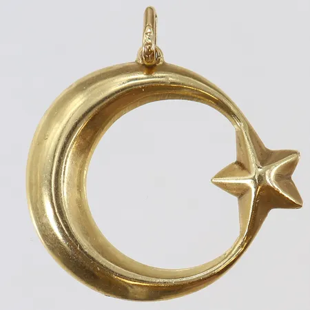Hänge måne och stjärna 32x30mm ink ögla 14K.  Vikt: 2,3 g