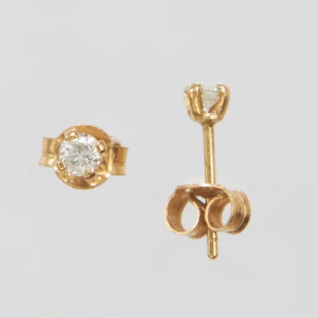 Örhängen, ena 1 x ca 0,10ct diamant, andra vit sten, stift, Ø ca 3mm, 14K, Vikt: 0,6g Vikt: 0,6 g