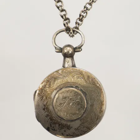 Fodral till mormorsur med kedja, Ø32mm, kedja längd ca 70cm, silver