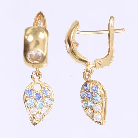 Ett par örhängen med vita och blå stenar längd 25mm bredd 5mm 18K Vikt: 2,9 g