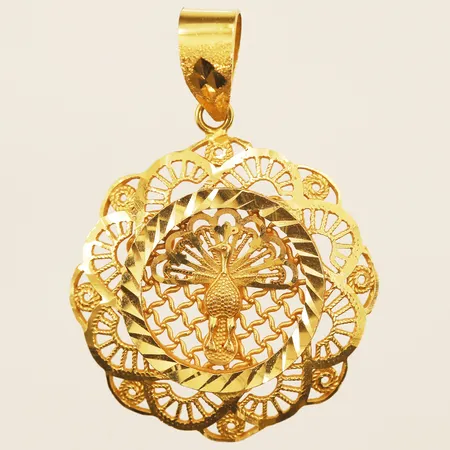 Hänge med påfågel, filigranarbete Ø30mm, 21K  Vikt: 6,4 g