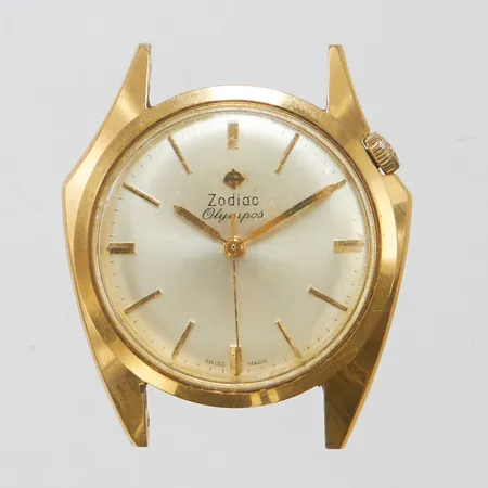 Armbandsur Zodiac Olympos, manuell, defekt, färgbortfall, repigt glas, saknar band, och bandstift, behov av service