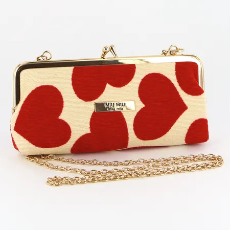 1 väska Miu Miu, cosmetic pouch, hjärtmönstrad, beslag i guldmetal, dustbag Vikt: 0 g