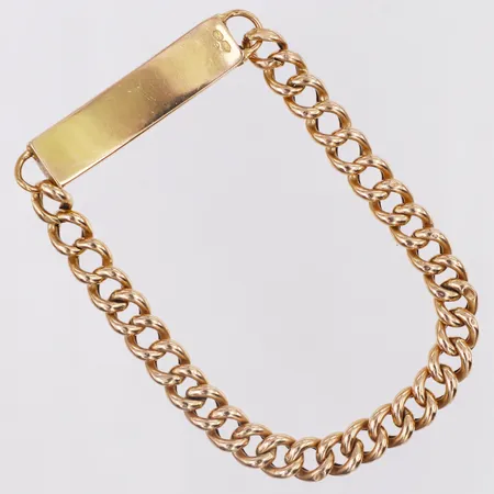 Armband Pansar med bricka, längd 20,5cm, bredd 7,5-9,5mm, ihålig, bucklig, gravyr, 18K Vikt: 19,7 g