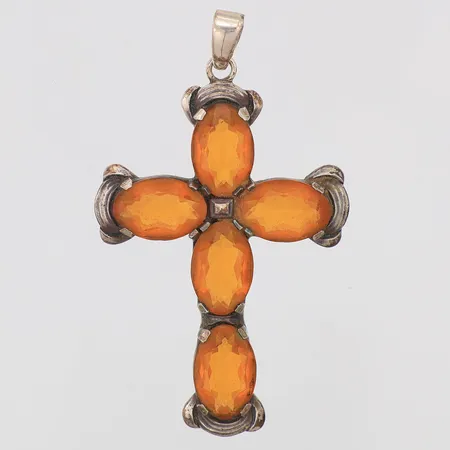 Hänge kors gulorangea stenar 55mm, 835/1000 silver Vikt: 8,4 g