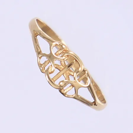 Ring med doserad X-länk med stav stl:16½, bredd 1-6mm Göteborg 1987 18K  Vikt: 0,8 g