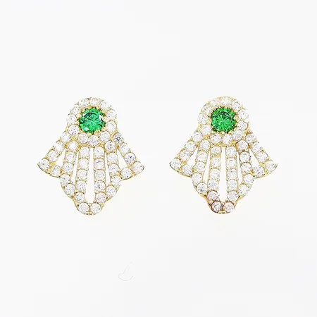 Örhängen med gröna och vita stenar 13mm, 18K Vikt: 1,8 g