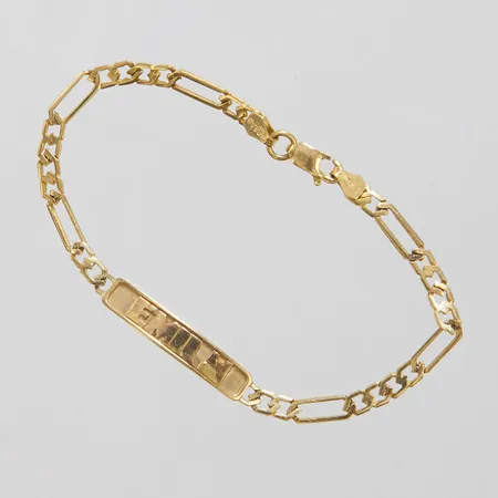 Armband Figaro med integrerad bricka, längd ca 15,5cm, bredd 3-5mm, gravyr, 14K, Vikt: 3,6g Vikt: 3,6 g