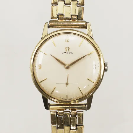 Armbandsur Omega 14K, Ø34mm, manuell, stållänk med dubblé, inga övriga tillbehör 