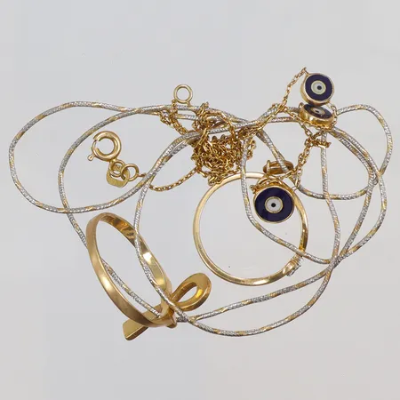 Diverse guld, delvis små defekter med stenar och emalj 18K Vikt: 10,5 g