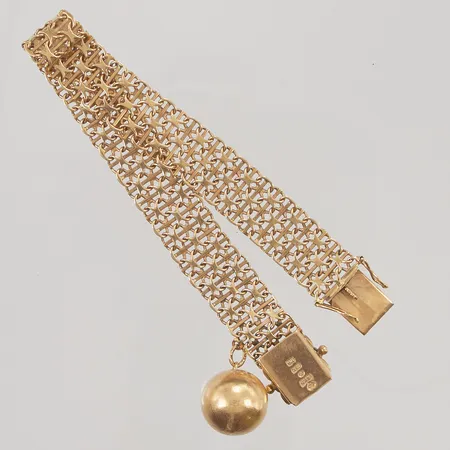 Armband x-länk med stav 19cm bredd 12mm berlock med buckla 18K 19,3g.