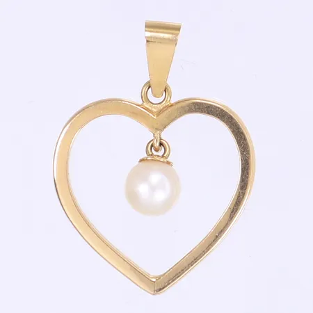 Hänge hjärta med pärla längd 30mm bredd 25mm gravyr 18K Vikt: 4,3 g