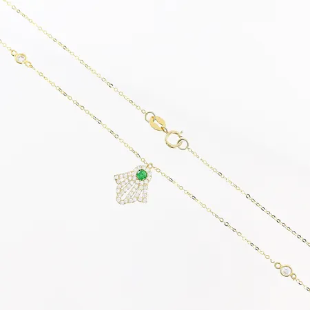 Collier Ankar med integrerade stenar och hänge, vita och gröna stenar, 42cm, 18K Vikt: 1,5 g