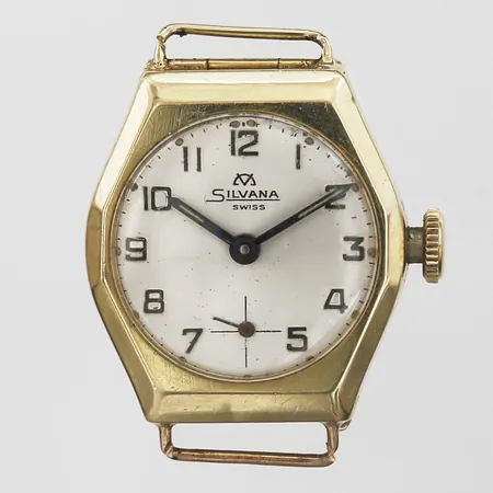 Damur Silvana, manuellt, Ø 21 mm, boettnummer: 18929, slitage, bandhorn defekta/av, 14K guld. Bruttovikt: 10,4g