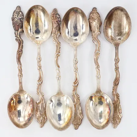 Sex skedar med dekor längd 10cm Silver 830/1000.  Vikt: 67,4 g