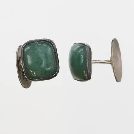 Manschettknappar med grön aventurin 15,5x16,5mm, Janson Guldvaru Ab Victor, Lindesberg år1963, silver 830/1000 Vikt: 10,8 g