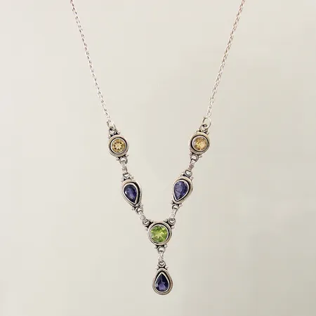 Collier Ankar med färgade stenar längd 41cm bredd 2-28mm silver 925/1000 Vikt: 12,7 g