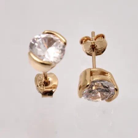 Örhängen mått 7x8,2mm, vit sten, mått Ø7mm, 18K, 2,37g.