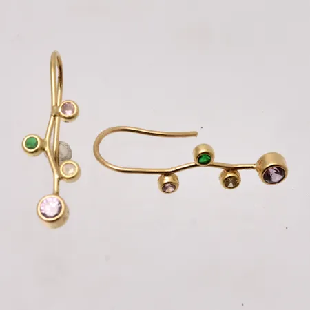 Örhängen mått 6,6x22,2mm, fler färgade stenar, 18K, 0,91g.