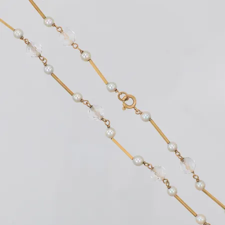 Pärcollier stavar odlade saltvattenpärlor & glaspärlor 42cm bredd 1-6,5mm, 18K, 9,4g bruttovikt, beräknat på 4,5g guld