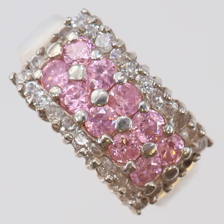 Ring rosa och vita stenar stl:17, bredd 3,5-10mm, 925/1000 silver Vikt: 5,8 g